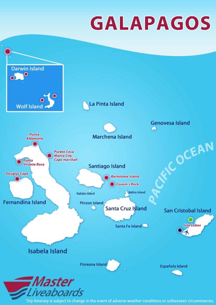 Tauchsafari Galapagosinseln | Galapagos Master Tauchschiff | Schiffsroutenplan Inseln