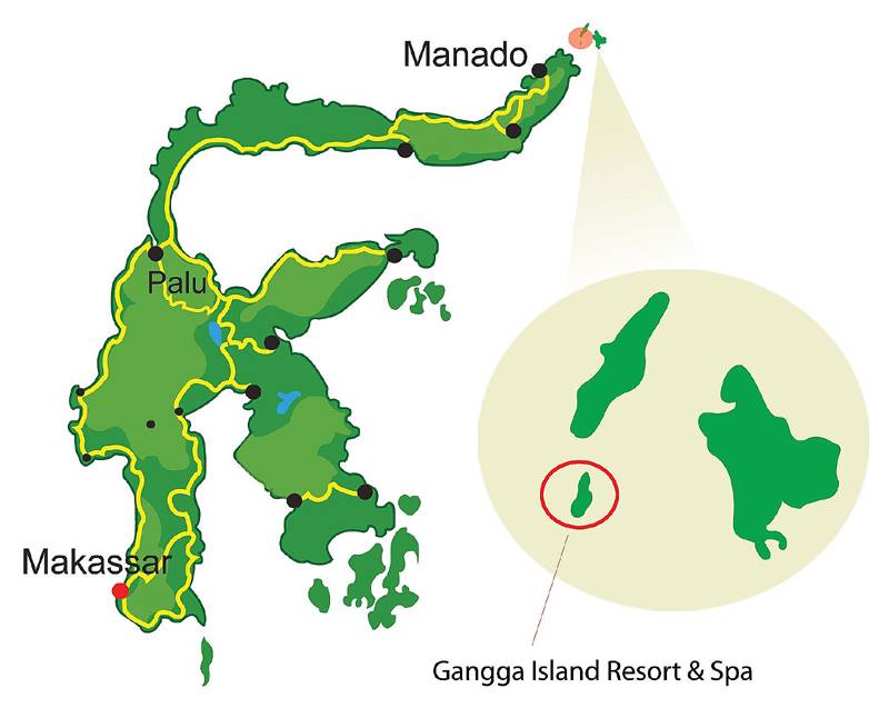 Tauchreise Sulawesi (Indonesien) | Gangga Island Resort & Spa | Hotellage auf Übersichtskarte