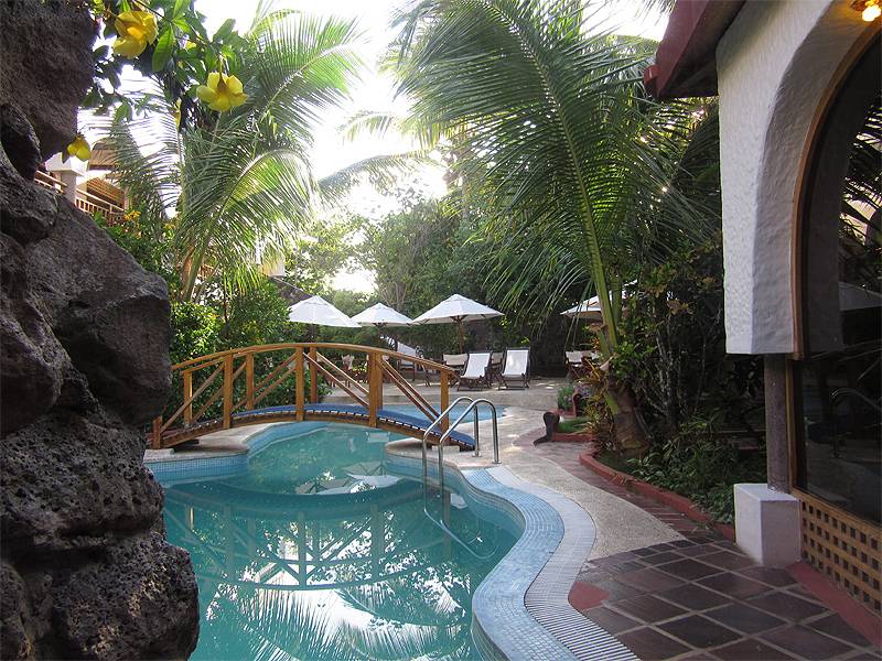 Tauchreise Galapagos Inseln (Santa Cruz) | Hotel Silberstein | Hotelpool mit tropischem Garten